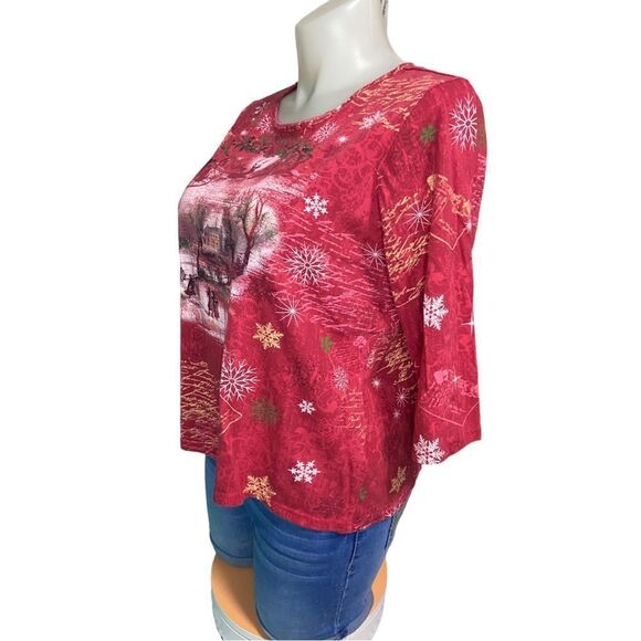 Holiday Essentials Red Christmas Shirt Plus Size 1X - Picture 7 of 12